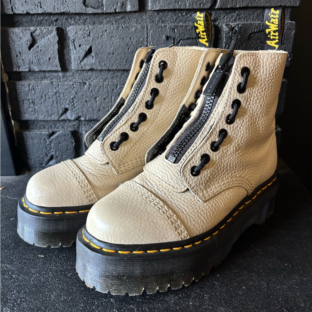 Dr. Martens Beige Leather Combat Boots - Picture 1 of 3